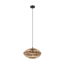 Eglo Canada 43271A - 1 LT Pendant w/ Black Finish & Natural Wood Shade w/ Burgandy Accents