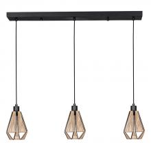 Eglo Canada 43777A - 3 LT Linear Pendant w/ Black Finish and Natural Fabric Shades